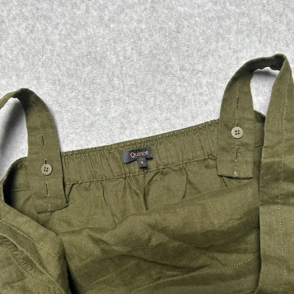 Quince Women 100% European Linen Square Neck Jumpsuit Martini Olive Size S
